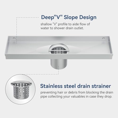ELLO&ALLO 12 Inch Linear Shower Drain Brushed Nickel, SUS304 Stainless Steel Rectangle Shower Floor Drain with 2-in-1 Flat & Tile Insert Cover - color: Brushed Nickel, size: 12 In Tile insert Cover