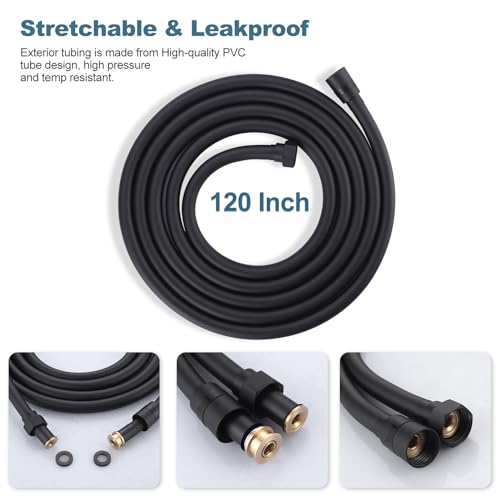 Aleasha Extra Long PVC Shower Hose Replacement for Bathing, Toilet Cleaning, Dogs - Matte Black 120 Inch Shower Hose - color: Black, size: 120inch