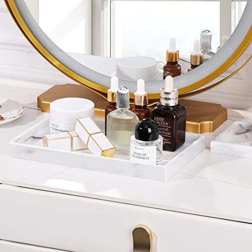 Luxspire Resin Bathroom Vanity Tray Countertop Organizer, M, Marble White | 10 x 6 inch, non-slip waterproof resin, easy wipe clean, fits bath kitchen vanity, holds jewelry toiletries soap - color: Marble White, size: M