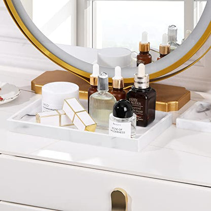 Luxspire Resin Bathroom Vanity Tray Countertop Organizer, M, Marble White | 10 x 6 inch, non-slip waterproof resin, easy wipe clean, fits bath kitchen vanity, holds jewelry toiletries soap - color: Marble White, size: M
