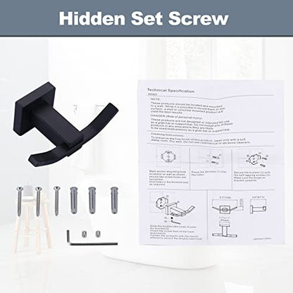 WOWOW Towel Hooks for Bathrooms Matte Black, SUS304 Stainless Steel Coat Hook, Bathroom Robe Towel Holder, Heavy Duty Robe Hooks, Bathroom Double Towel Hooks for Coats, sponges, Clothes Wall Mount - color: Black