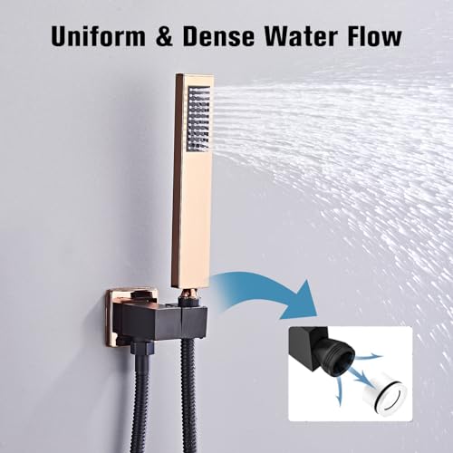 12 Inch Ceiling Mount Shower System Matte Black Gold Rain Mixer Shower Combo Set High Pressure Rainfall Shower Head System Bathroom Luxury Shower Faucet Set Rough-in Valve and Trim Included - color: Matte Black & Gold, style: 12 Inch-Update Valve