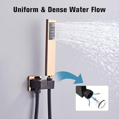 12 Inch Ceiling Mount Shower System Matte Black Gold Rain Mixer Shower Combo Set High Pressure Rainfall Shower Head System Bathroom Luxury Shower Faucet Set Rough-in Valve and Trim Included - color: Matte Black & Gold, style: 12 Inch-Update Valve