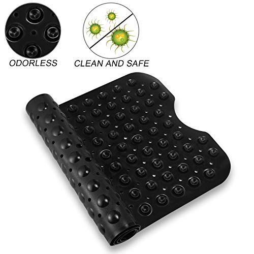 YINENN Bath and Shower Safety Mats 40x16 inch, Non Slip with Suction Cups for Bathroom Stall and Tub Floor, Extra Large and Machine Washable, Drain Holes Keep Bathtub Clean, Black - color: Black
