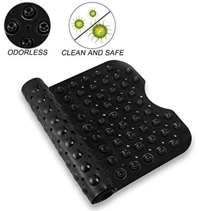YINENN Bath and Shower Safety Mats 40x16 inch, Non Slip with Suction Cups for Bathroom Stall and Tub Floor, Extra Large and Machine Washable, Drain Holes Keep Bathtub Clean, Black - color: Black