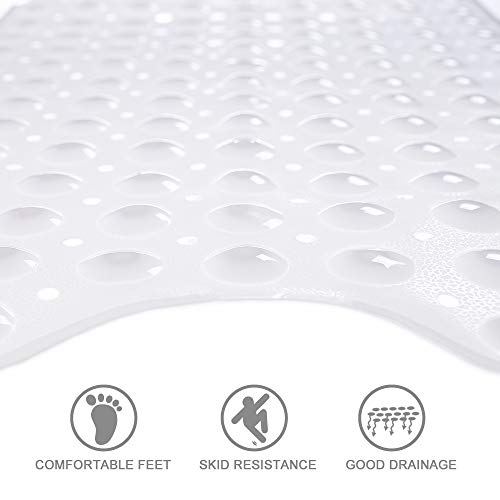 Tree Bud Bathtub Mats for Shower Tub Non-Slip Bath Mat 39 x 16 Inch Extra Long Shower Mat, Bath Tub Mat for Bathroom with Machine Washable, BPA Free for Kids (White) - color: White