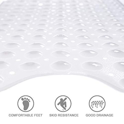 Tree Bud Bathtub Mats for Shower Tub Non-Slip Bath Mat 39 x 16 Inch Extra Long Shower Mat, Bath Tub Mat for Bathroom with Machine Washable, BPA Free for Kids (White) - color: White