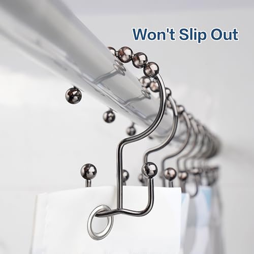 DAWNER Shower Curtain Hooks Rings, Rust Proof Hooks, Metal Easy Glide Double Shower Rings Hooks, Stainless Steel Shower Curtain Hangers for Bathroom Shower Curtains, Set of 12 Hooks, Brushed Bronze - color: Brushed Bronze