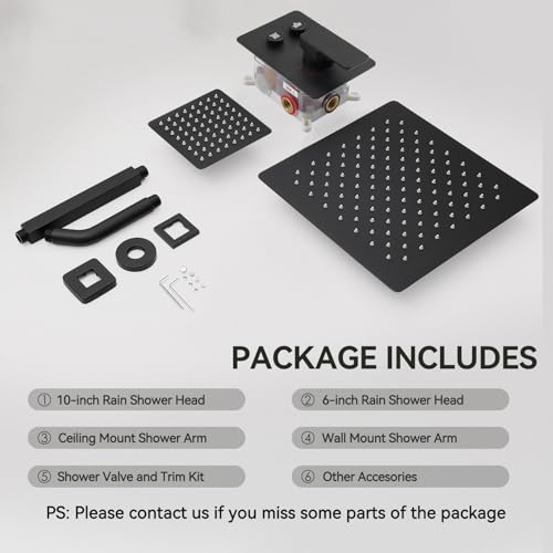 Rainfall Shower System, STARBATH 10" Ceiling Mount Rain Showerhead and 6" Wall Mounted Rainfall Shower for Couples, On Off Button Valve Dual Head Shower Systems Complete, Matte Black - color: Matte Black, size: 10+6 inch-14