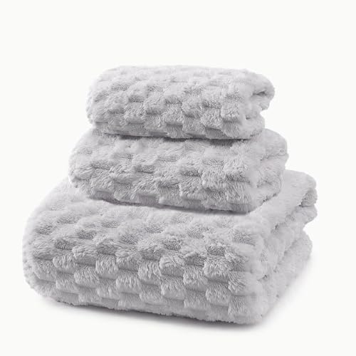 Bath Towel Set,Includes a Bath Towel, a Hand Towel, and a Hair Drying Towel | Large 3-piece Set,It is Highly Absorbent and Ideal for Home bathrooms and Similar Spaces（Grey) - color: Grey