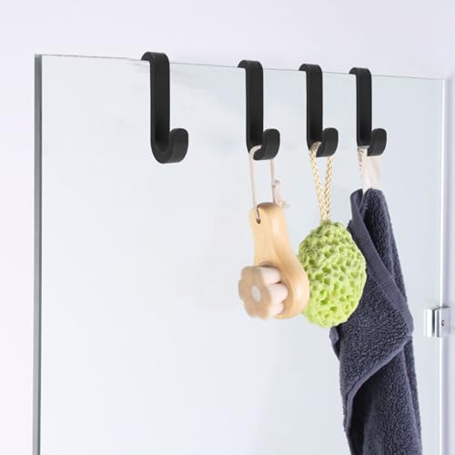 Shower Caddy Hook 2Pcs No Drilling Over Door Towel Hook Silicone Frameless Glass Door Single Hooks for Bathroom Kitchen (Black) - color: Black S