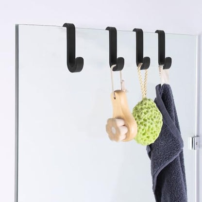 Shower Caddy Hook 2Pcs No Drilling Over Door Towel Hook Silicone Frameless Glass Door Single Hooks for Bathroom Kitchen (Black) - color: Black S