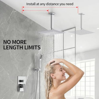 SR SUN RISE SRSH-C1003 Ceiling Mount Bathroom Luxury Rain Mixer Shower Combo Set Rainfall Shower Head System 10 Inch Polished Chrome (Contain Shower Faucet Rough-In Valve Body and Trim） - color: Polished Chrome, style: 10 inch