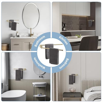 BGL Swivel Towel Bar for Bathroom Gold,Swing Out Double Towel Bar 2-Arm Kitchen Wall Mounted Towel Hanger Holder for Bathroom Organizer - color: Gold