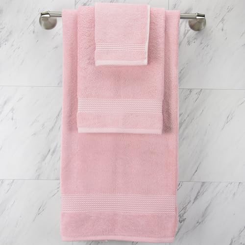 Lara Premium Bath Towel Set 6 Piece - Soft & Highly Absorbent Bathroom Towel Set, 100% Luxury Turkish Cotton, Flannel Bath Towels, 1 Bath Towel, 1 Hand Towel, 4 Washcloths - Rose - color: Rose, size: 1 Bath Towel, 1 Hand Towel, 4 Wash Cloths