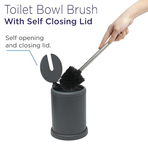 Toilet Bowl Cleaning Brush, Self-Closing Lid, Stainless-Steel Holder, 360 Degree Brush Head, Fingerprint-Proof, Rust Resistant, Compact Size (1 Pack, Grey) - color: Gray