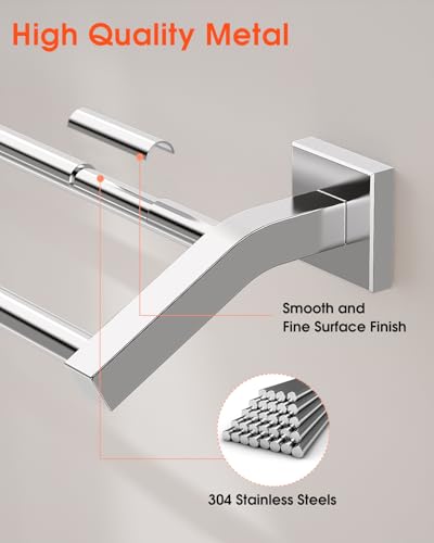 Alise Double Towel Bar, 16" Towel Racks for Bathroom, Polished Chrome | Quick Drying Bathroom Towel Holder, SUS304 Stainless Steel Towel Hanger Wall Mount - color: Polished Chrome, size: 16-Inch (2-Bars)