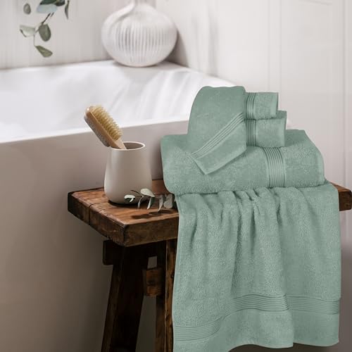 Ultra Soft 6 Pack Cotton Towel Set, Contains 2 Bath Towels 28x55 inch, 2 Hand Towels 16x24 inch & 2 Wash Coths 12x12 inch, Ideal Everyday use, Compact & Lightweight - Jade - color: Jade