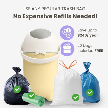 iTouchless 4 Gal Nursery Bin | Odor-Locking Diaper Pail Bin | Sand Almond | Rotating Ball Seal Traps Smells | Fits Any Trash Bag, No Refills Ever | Flip-Up Handle Opens One-Handed | Holds 300 Diapers - color: White / Almond