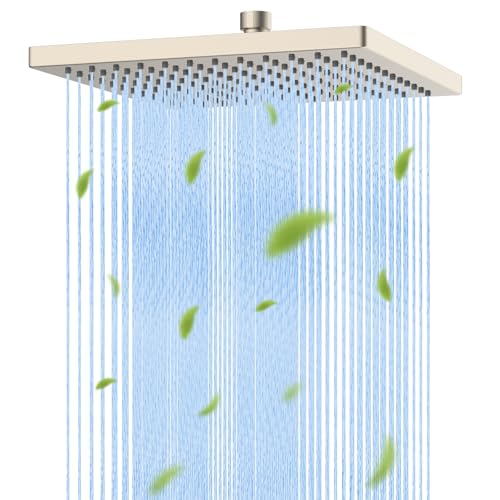Hibbent cUPC Certified High Pressure 10'' Rain Shower Head, Brushed Nickel | Metal Square Bathroom Waterfall Thickness Shower Heads, High-flow Fixed Rainfall Showerheads, Adjustable Brass Ball Joint - color: Brushed Nickel, style: Square 10''