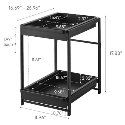 Yamazaki Home Under-Sink Rack, Two-Tier with Pull-Out Shelf, Steel, Black | Versatile under-sink rack features a two-tier organization system with sliding drawers. Adds practical everyday storage. - color: Black