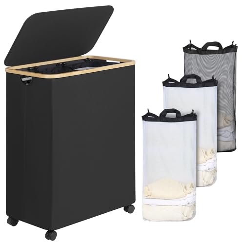 iEGrow Lagre Laundry Basket with Wheels, Laundry Hamper with Lid, 160L Clothes Hamper for Laundry with 3 Liner Bags, for Laundry Room, Bedroom, Dormitory Organization,Black - color: Black, size: 160L