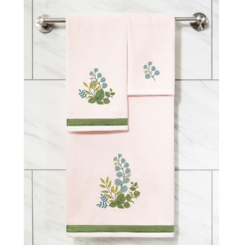 Verdant 4-Piece Luxury Towel Set, Applique Embroidered Bouquet, Plush Turkish Cotton, Durable & Quick Dry, Vibrant Bathroom Ensemble, 2 Bath 2 Hand Towels, Blush - color: Blush, size: 2 Pcs Bath 2 Pcs Hand Towel