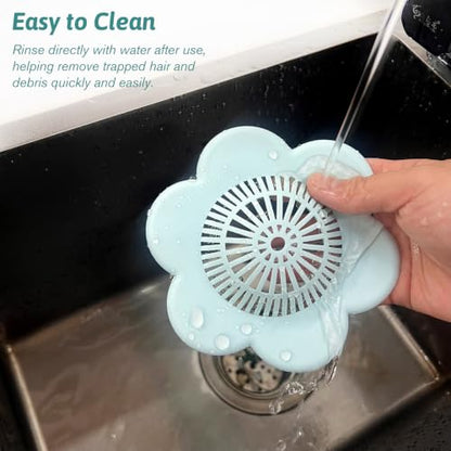 6 Pack Green Silicone Hair Catcher Shower Drain Covers with Suction Cups, Hair Stopper for Bathroom, Bathtub, and Kitchen Drains
