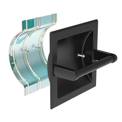 Matte Black Recessed Toilet Paper Holder for Regular Rolls,Contemporary Hotel Style Pivoting Toilet Tissue Holder Wall Mount Made of Metal, in Wall Toilet Paper Holder - color: Matte Black