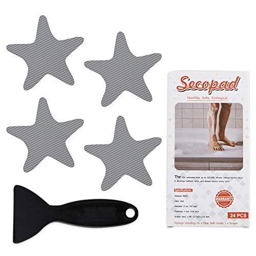 Secopad Anti Slip Shower Stickers, 24 PCS Safety Bathtub Stickers Adhesive Decals with Premium Scraper (Gray) - color: Grey