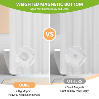 Seenus Waterproof Soft Microfiber Shower Curtain TPU Backed Lightweight, Washable Fabric Shower Curtain Liner with 2 Big Magnets, 60 x 72 Inch Hotel Quality 2 in 1 White Cloth Bathroom Shower Curtain - color: White, size: 60"W x 72"L (Pack of 1)