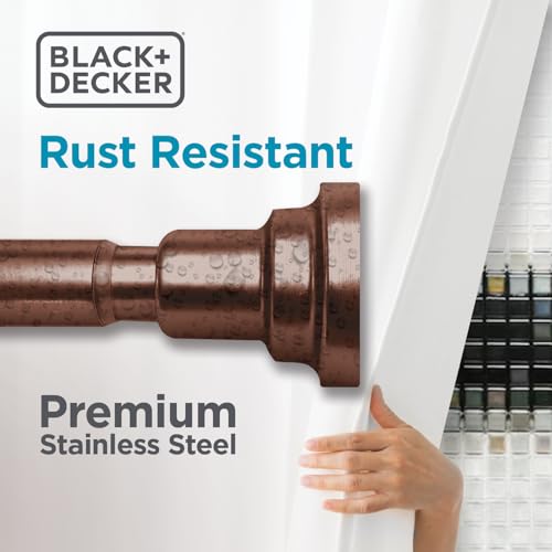 BLACK+DECKER Tension Shower Curtain Rod 42-72 Inch – Drill-Free Adjustable Curtain Rod, Rust-Resistant Stainless Steel Tension Curtain Rod for Shower, Bathroom, Window, Closet – 35 lb Capacity - color: Oil Bronze