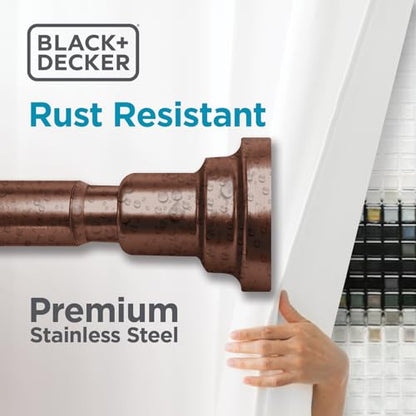 BLACK+DECKER Tension Shower Curtain Rod 42-72 Inch – Drill-Free Adjustable Curtain Rod, Rust-Resistant Stainless Steel Tension Curtain Rod for Shower, Bathroom, Window, Closet – 35 lb Capacity - color: Oil Bronze