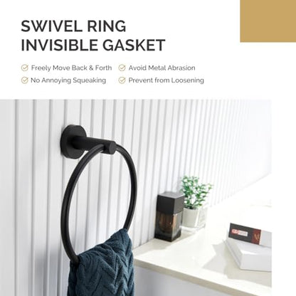 Angle Simple Matte Black Hand Towel Ring, Swivel Towel Holder Wall Mount | Sturdy Stainless Steel, Easy Move Back and Forth, Silent Gasket Smooth Rotation, Use in Bathroom Shower Kitchen Vanity Sink - color: Matte Black