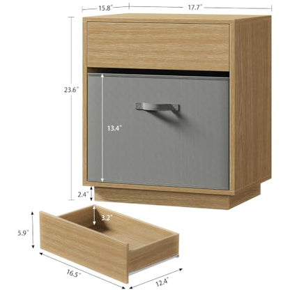 Night Stand with Drawer, Nightstand with Metal Slide, Nightstands Bedside Table with Removable Fabric Drawer, Night Stands for Small Space, Bedroom, Natural - color: Unbzx033r-zf