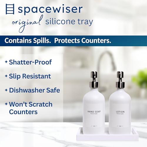 Countertop & Vanity Silicone Tray – 2 PC Small 7.7" Soap Tray | Kitchen Soap Tray Set, Dish Soap Tray for Kitchen Counter, Kitchen Sink Tray, Silicone Soap Dispenser Tray & Sponge Holder - color: White, size: 2 PC Small - 7"