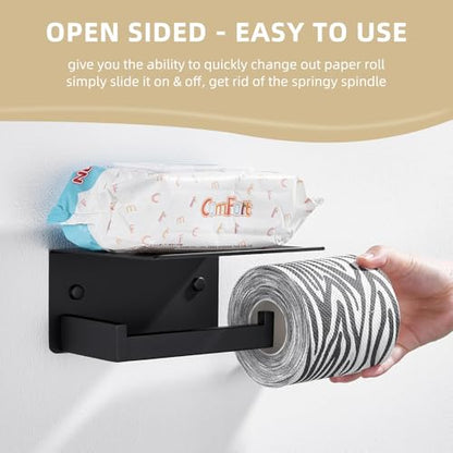 Angle Simple Toilet Paper Holder with Shelf Matte Black, Tissue Roll Holder | SUS304 Stainless Steel Bathroom Toilet Roll Hanger, Fit Most Rolls, Top Shelf for Placing Phones Wet Wipes, Screw Wall Mount - color: Matte Black, size: Single Rod