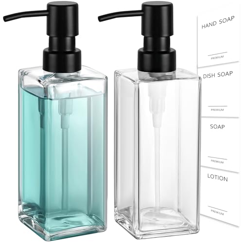 GMISUN Glass Soap Dispenser with Stainless Steel Pump, Clear Hand Soap Dispenser for Bathroom, 12 fl oz/350ml Hand and Dish Soap Dispensers Set for Kitchen, Refillable Liquid Soap and Lotion Bottle - color: Clear Bottle + Black Pump