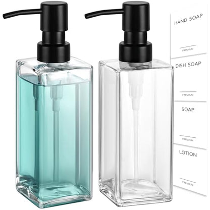 GMISUN Glass Soap Dispenser with Stainless Steel Pump, Clear Hand Soap Dispenser for Bathroom, 12 fl oz/350ml Hand and Dish Soap Dispensers Set for Kitchen, Refillable Liquid Soap and Lotion Bottle - color: Clear Bottle + Black Pump
