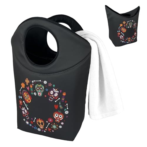 Collapsible Laundry Hamper, 18x17x9.5" Portable Storage Basket | Soft carry handle, lightweight portable tote, suitable for bedroom, bathroom, dorm & travel use - color: Skeleton-6, size: 17"L x 9.5"W x 18"H