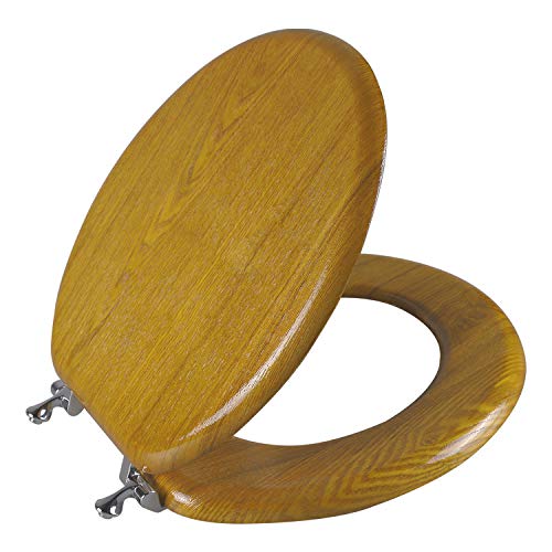 Angel Shield Durable Wood Veneer Natural Toilet Seat Metal Hinged Easy Clean Anti-scratch American Standard(Round,Oak) - color: Oak, size: Round-16.5”