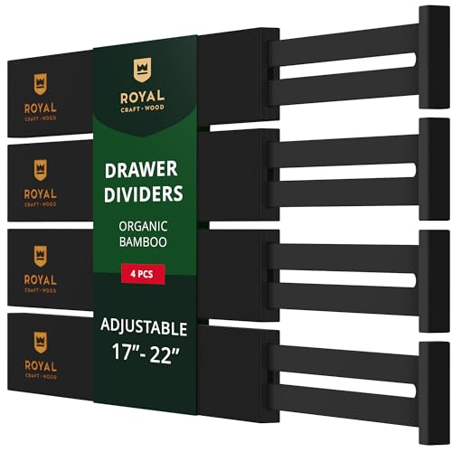Bamboo Drawer Dividers Organizers, Adjustable Drawer Separator Splitters, 17–22 Inches Expandable Drawer Divider Organizer for Large Utensils, Kitchen, Bedroom, Dresser & Office Drawers 4-Pack, Black - color: Black