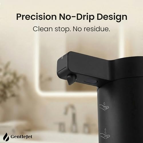 GentleJet SmoothDrop Automatic Liquid Soap Dispenser Touchless, No-Drip Precision Pump, USB-C Rechargeable, 304 Stainless Steel, Waterproof Countertop Dispenser for Kitchen & Bathroom Sink, 270 ml - color: Black