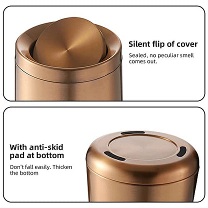 10 L/2.6Gallen,Swing Lid Gold Brass Trash Can,Brushed Nickel Garbage Can Bathroom with Flipping Lid,for Bathroom, Living Room,Bedroom,Hotel (Rose Gold) - color: rose gold