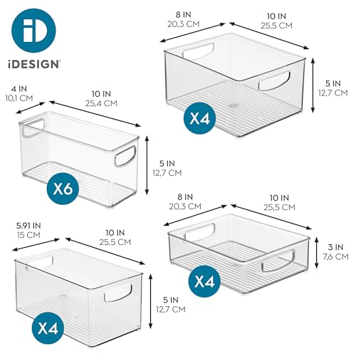 iDesign Stackable Plastic Handle Bin Storage Organizers, 18 Pack, Clear | For Kitchen, Fridge, Pantry, Home, Assortment Set - style: Pack of 18