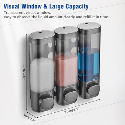 Pollock Shampoo and Conditioner Dispenser 3 Chamber No Drill | Shower Soap Pump Dispenser Wall Mounted,Body Wash Dispenser,Shower Gel Shampoo Holder for Bathroom Accessories, (Gun 3) - color: Gun 3