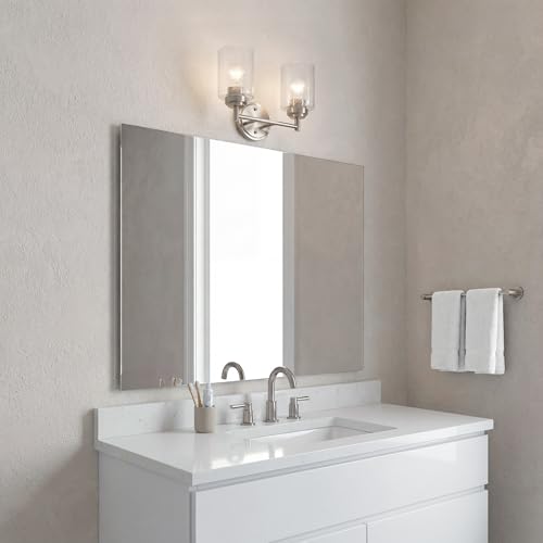 Kichler Winslow 12.75" Vanity Light in Brushed Nickel, 2-Light Transitional Bathroom Light with Clear Seeded Glass. (12.75" W x 9.25" H), 45885NI | Clear seeded glass vanity light for bathroom mirrors (12.75" x 9.25"), 45885NI - color: Brushed Nickel, siz