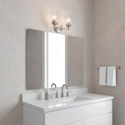 Kichler Winslow 12.75" Vanity Light in Brushed Nickel, 2-Light Transitional Bathroom Light with Clear Seeded Glass. (12.75" W x 9.25" H), 45885NI | Clear seeded glass vanity light for bathroom mirrors (12.75" x 9.25"), 45885NI - color: Brushed Nickel, siz