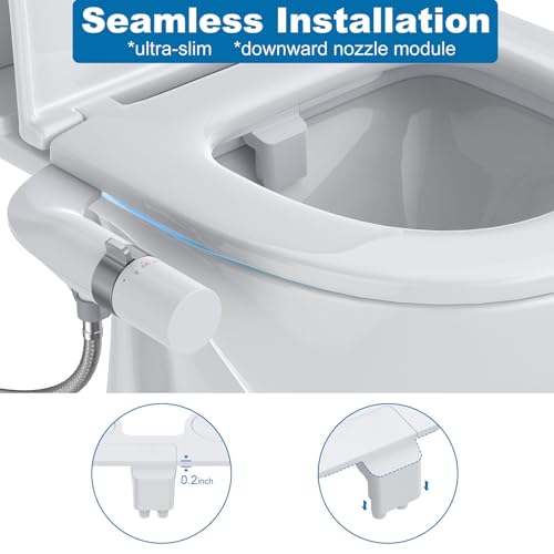 Toilet Bidet Attachment Non-Electric Dual Nozzle – Self-Cleaning Frontal & Rear Wash, Adjustable Water Pressure, Fresh Cold Water Sprayer, Ultra-Slim Easy to Install, Toilet Seat Attachment, Chrome - color: Chrome, style: EB5600