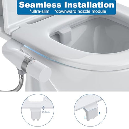 Toilet Bidet Attachment Non-Electric Dual Nozzle – Self-Cleaning Frontal & Rear Wash, Adjustable Water Pressure, Fresh Cold Water Sprayer, Ultra-Slim Easy to Install, Toilet Seat Attachment, Chrome - color: Chrome, style: EB5600